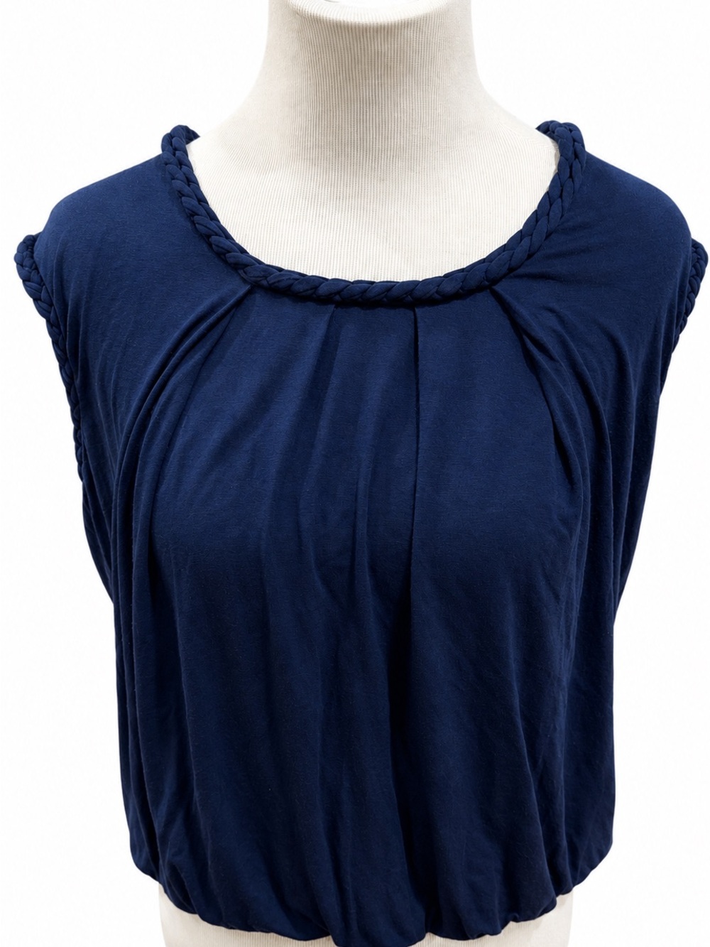 Max Studio Navy Braided Scoop Neck Top XS
